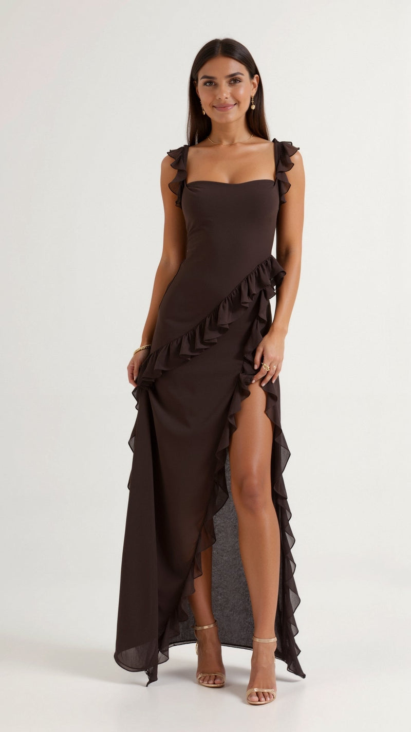 Rosalind | Ruffled Maxi Dress with Front Slit