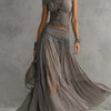 Lisa Lace-Paneled Top and Pleated Maxi Skirt Set