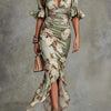 Anastasia | Asymmetrical Long Green Satin Dress