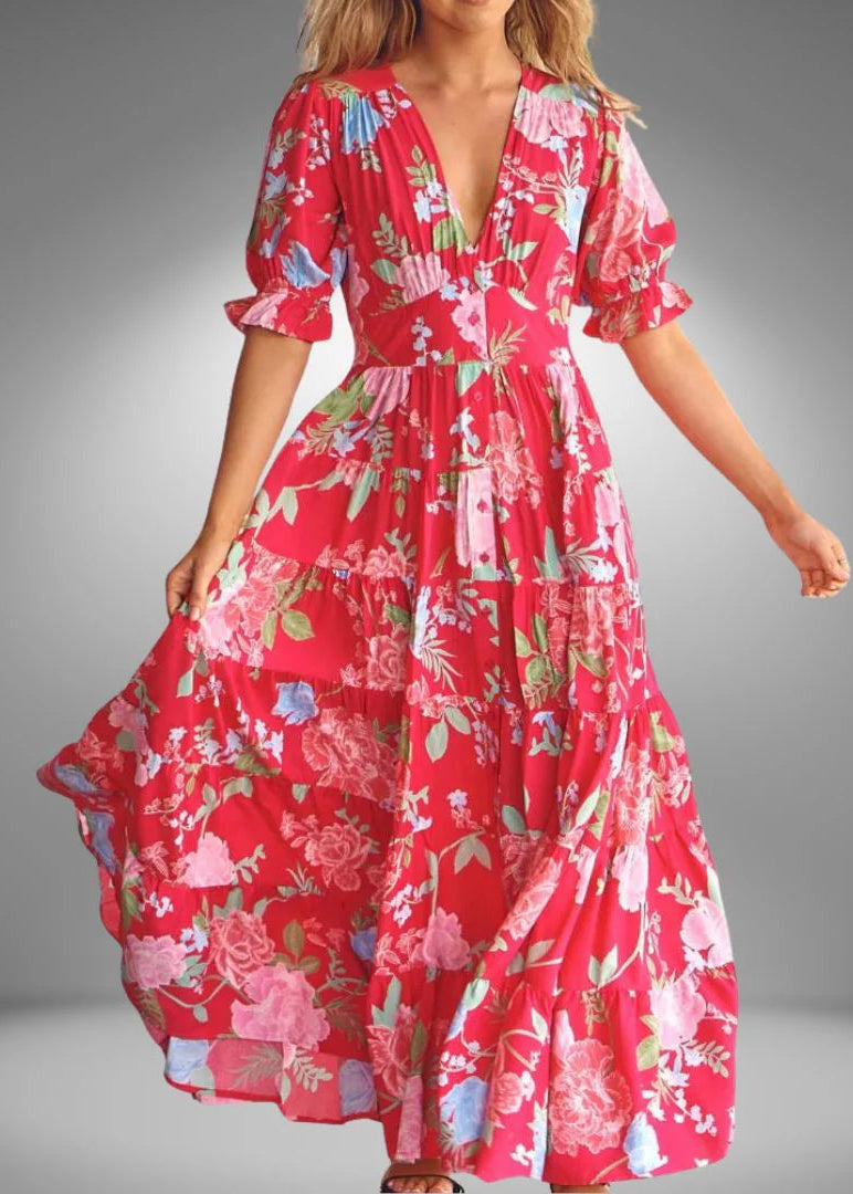 Minelda | Elegant Floral V-neck Dress