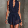Navy Lace-Trim Pleated Mini Jumpsuit