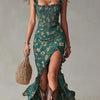 Ruffle Trim Sleeveless Maxi Slip Dress