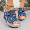 Plus Size Denim Buckle Mule Sandals