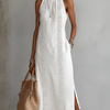 Jimena | Relaxed Embroidered Mandarin Collar Midi Dress