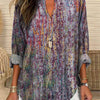 Women's  Retro Art Print Casual Linen V-neck Shirt