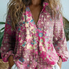 Women's Vintage Floral Art Print Casual Long Sleeve Comfortable Cotton Shirt