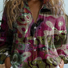 Abstract Shape And Line Pattern Printed Women's Casual Long Sleeve Comfortable Cotton Shirt