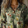 Women's Vintage Lovely Floral Art Print Casual Long Sleeve Comfortable Cotton Shirt