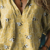 Women's Lovely Bee Art Print Casual Linen V-neck Shirt