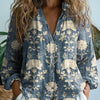 Women's Vintage Lovely Floral Art Print Casual Long Sleeve Comfortable Cotton Shirt