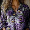 Purple Flowers Print Casual Long Sleeve Comfortable Cotton Shirt