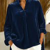 Women's Solid Color V-neck Long Sleeve Casual Loose Velvet Top